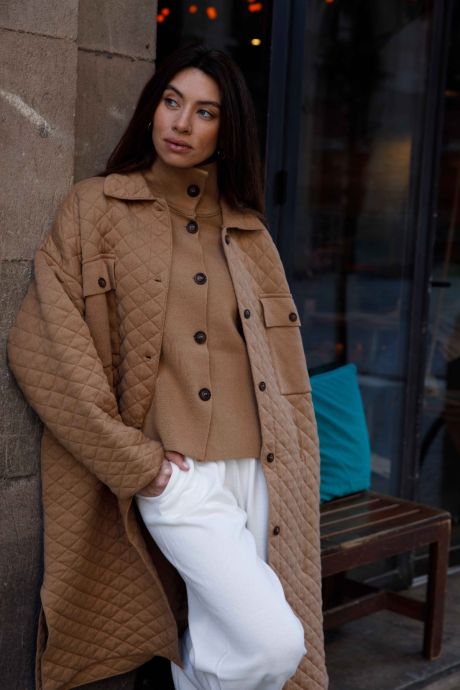 Camisa rombos, Air Knit. (Camel)