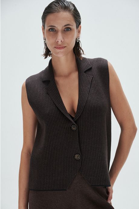Chaleco Pied de Poule, Pully.  (Negro/Chocolate)